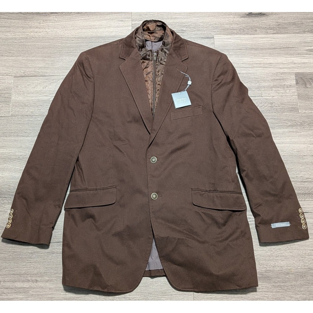 NWT Madison‎ Modern Fit Men's Brown 100% Cotton Lined Travel Jacket Size 42R